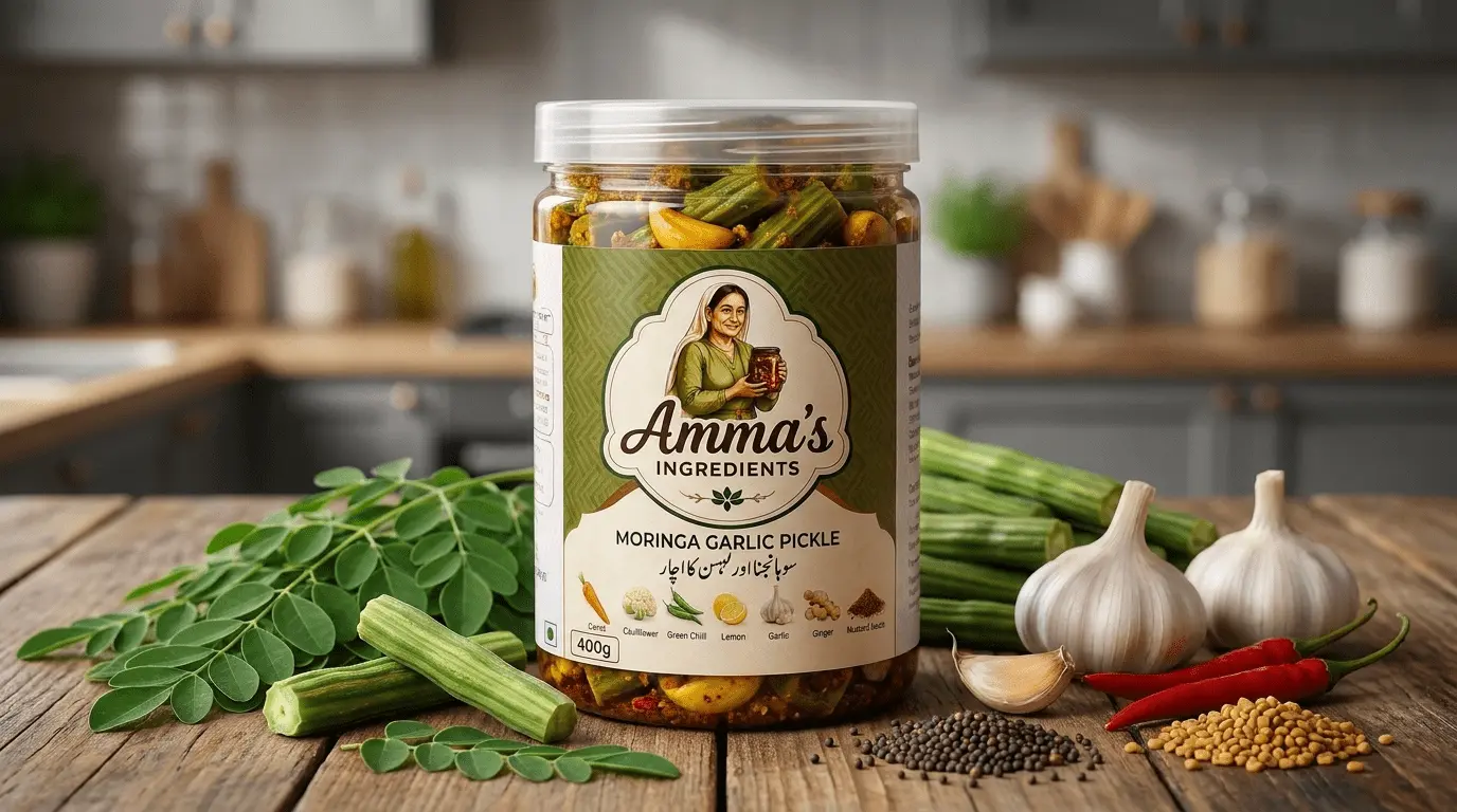 Traditional homemade Sohanjna Lahsan Achar (Moringa Garlic) by Amma's Ingredients Pakistan #1 Alternate View
