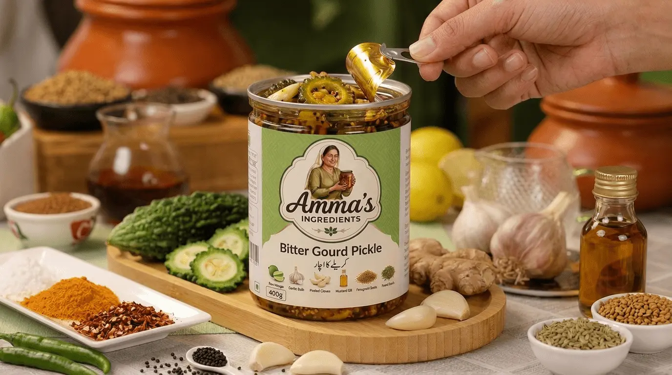 Traditional homemade Karela Achar (Bitter Gourd Pickle) by Amma's Ingredients Pakistan #1 Alternate View