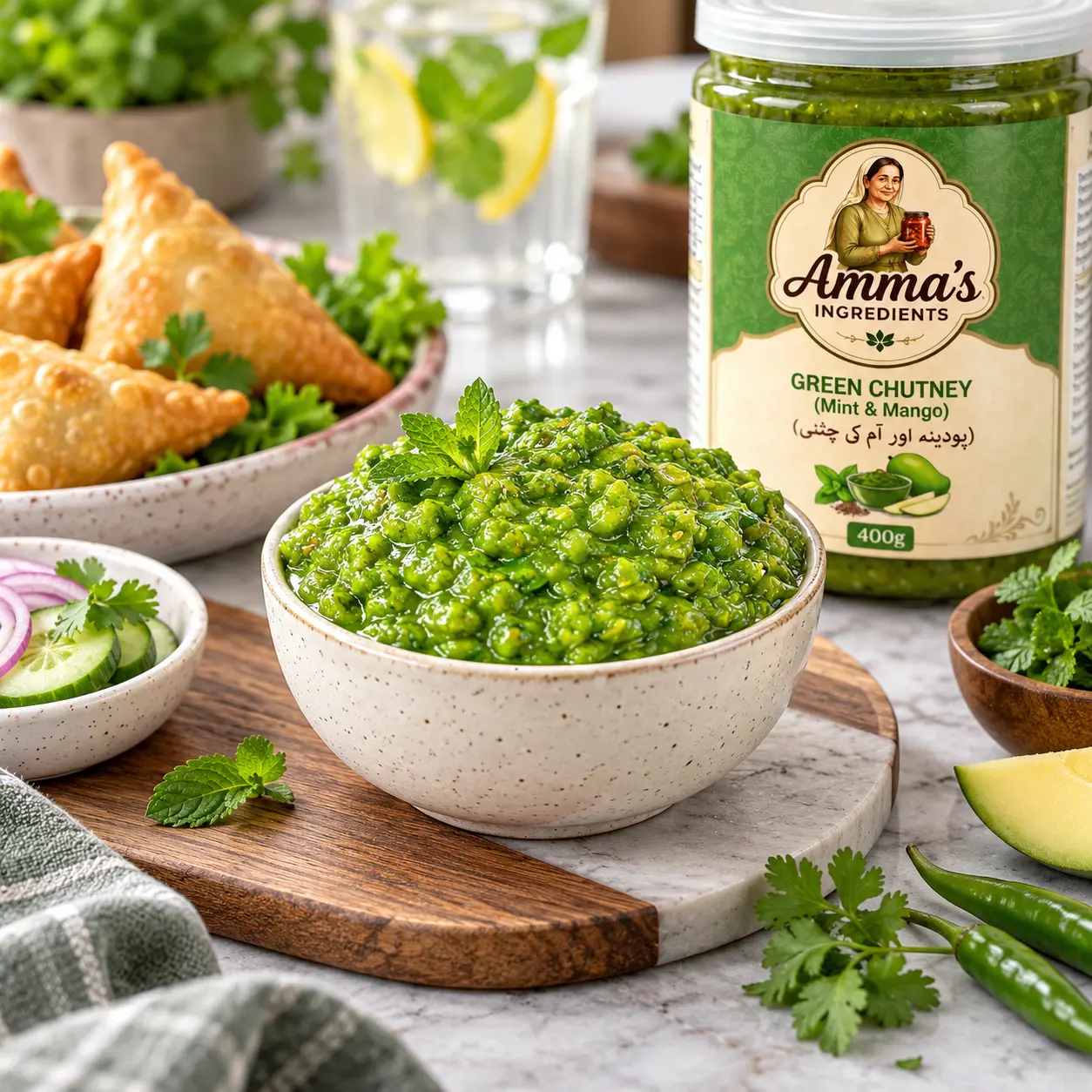Traditional homemade Green Chutney (Mint & Mango) by Amma's Ingredients Pakistan #1 Alternate View