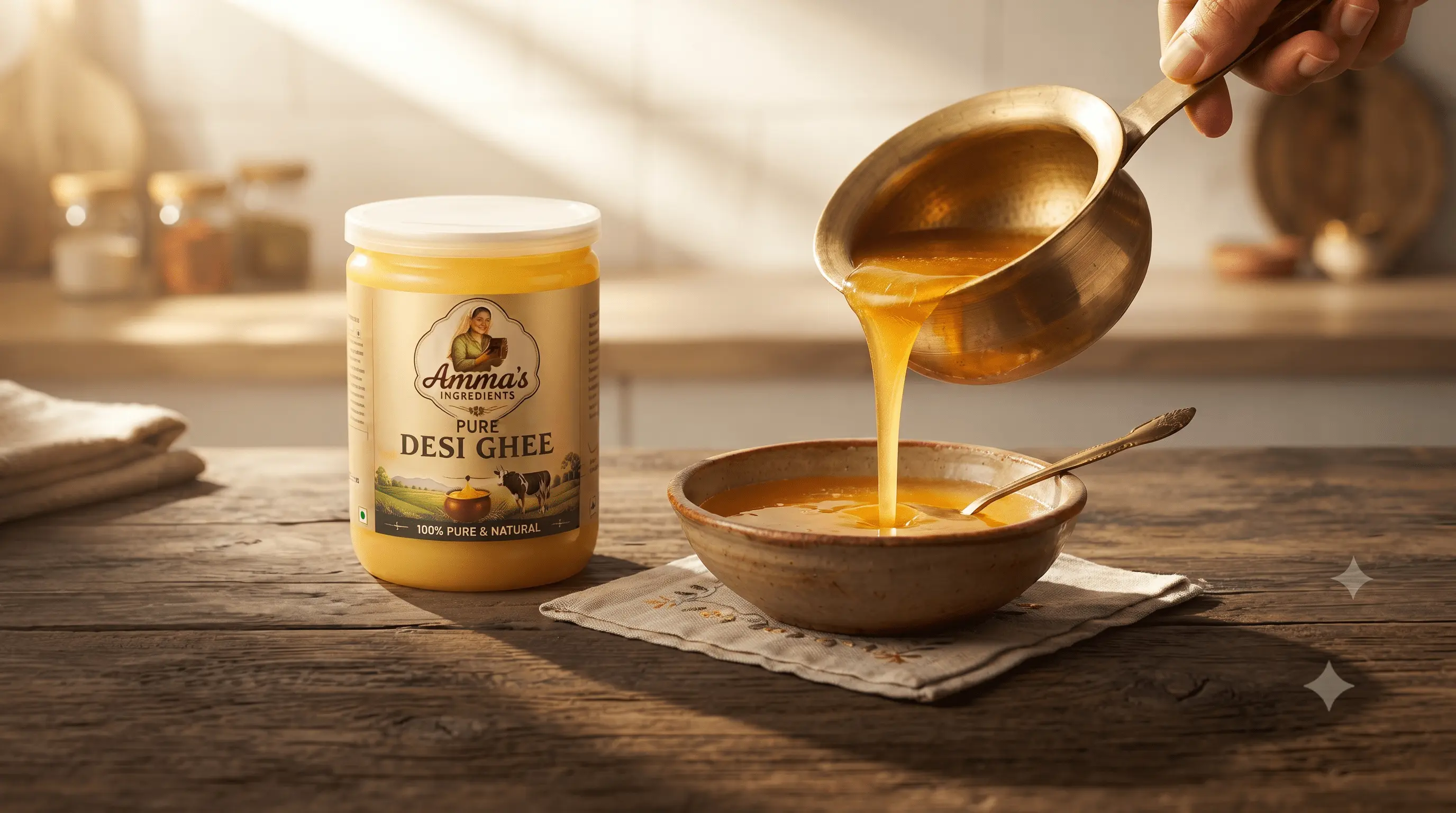 Amma's Ingredients Pure Desi Ghee in Premium Glass Jar Alternate